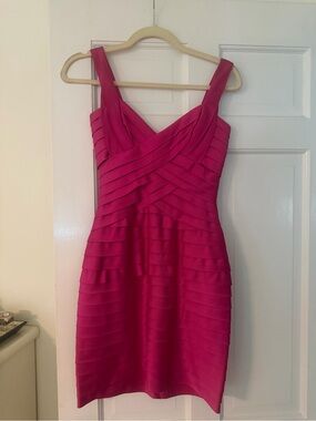 BCBGMaxAzria Fuchsia Layered Bandage V-Neck Mini Dress